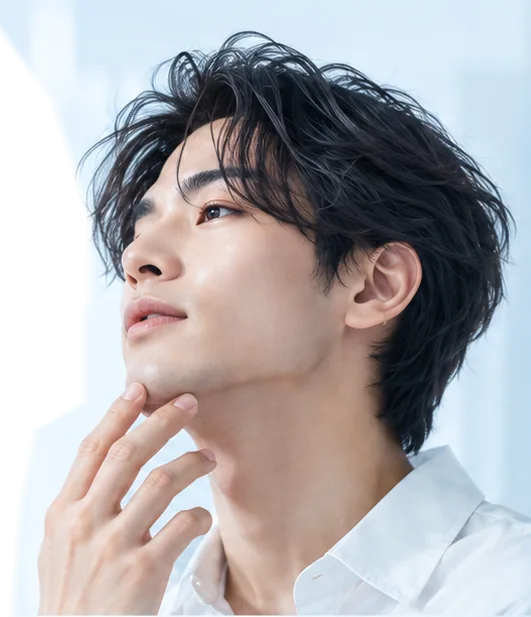 あごに手を添える男性のイメージ